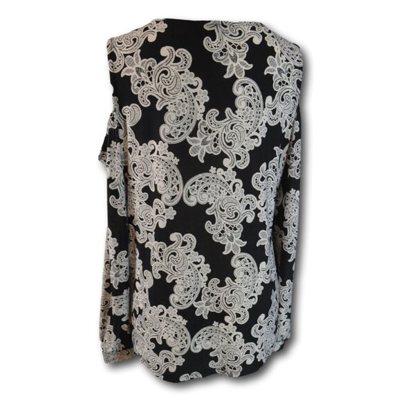 INC Womens Black Gray Floral Cold Shoulder Scoop Neck Pullover Top Size: L - Picture 2 of 2